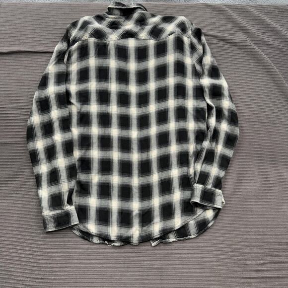 YoungLA Shirt Mens Large Black White Plaid Flannel Western Pearl Snap Casual - Picture 1 of 8